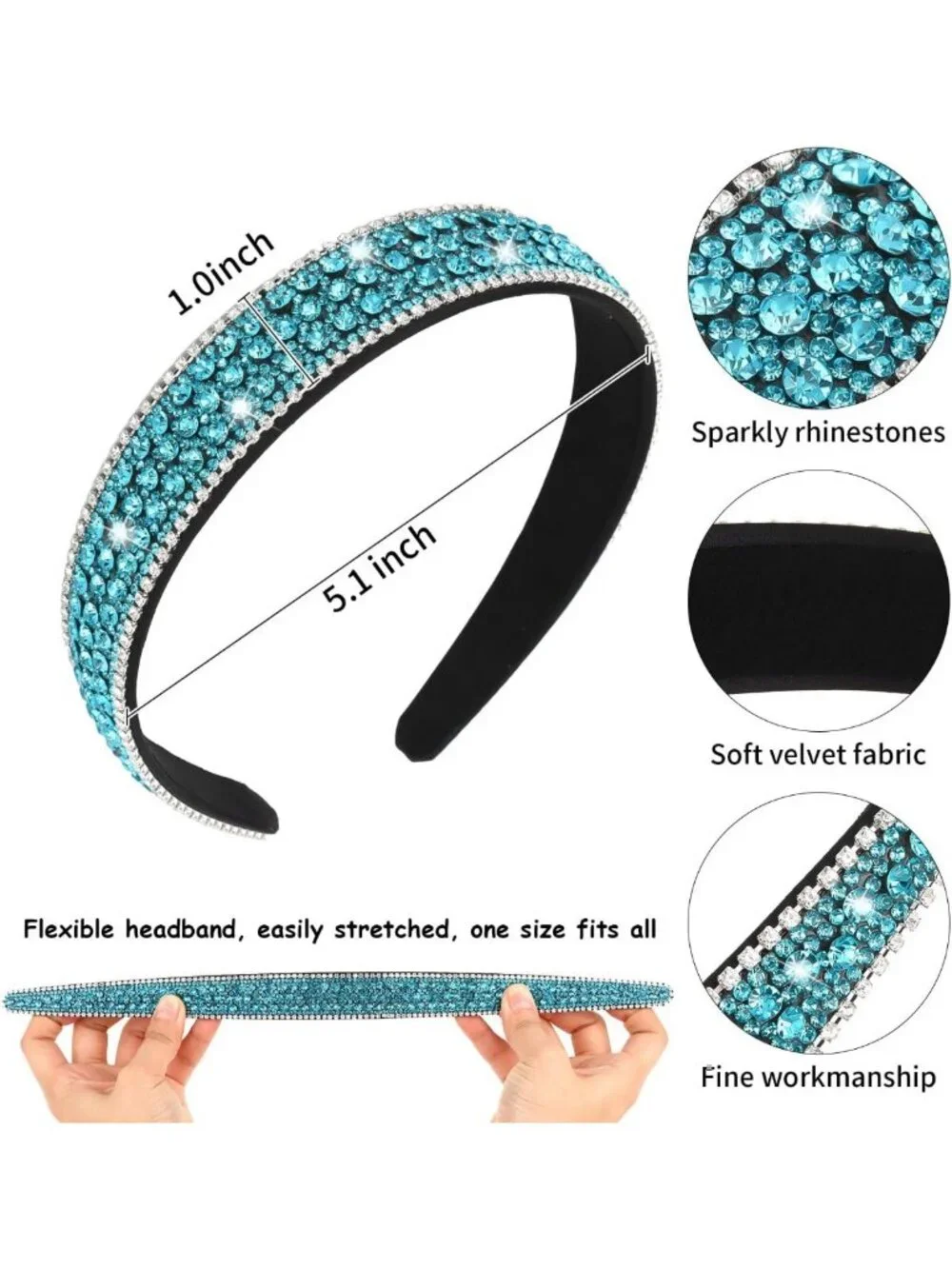 Sparkly Rhinestone Headbands for Women & Girls - Glitter Hair Accessories Set